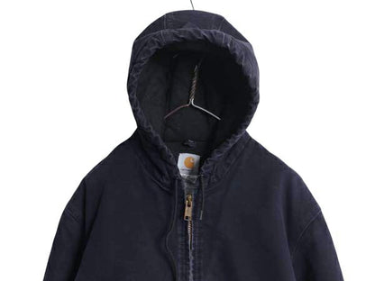 US企画 カーハート アクティブ ジャケット メンズ M / 古着 CARHARTT ダック パーカー 中綿 キルティング ライナー フルジップ ネイビー