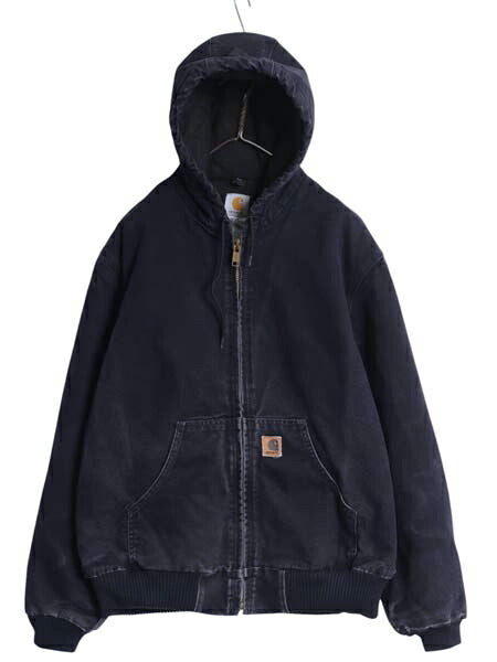 US企画 カーハート アクティブ ジャケット メンズ M / 古着 CARHARTT ダック パーカー 中綿 キルティング ライナー フルジップ ネイビー