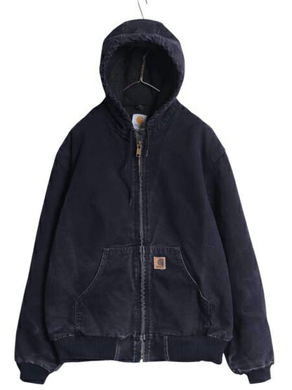 US企画 カーハート アクティブ ジャケット メンズ M / 古着 CARHARTT ダック パーカー 中綿 キルティング ライナー フルジップ ネイビー