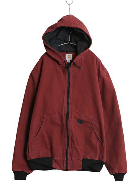 US企画 カーハート アクティブ ジャケット メンズ XL / 古着 CARHARTT ダック パーカー メッシュ ライナー フルジップ 大きいサイズ エンジ