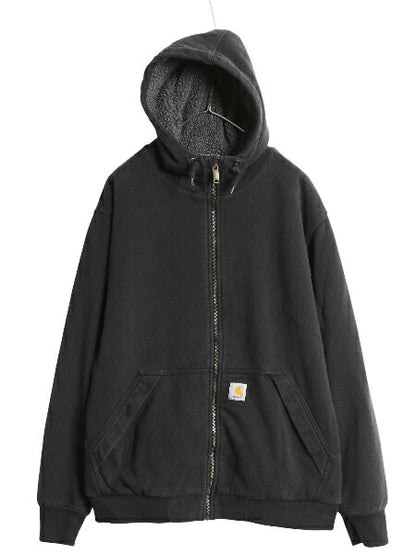 US企画 カーハート 裏 ボア フルジップ スウェット パーカー メンズ L パイル フリース ジャケット トレーナー Rain Defender 撥水加工 黒