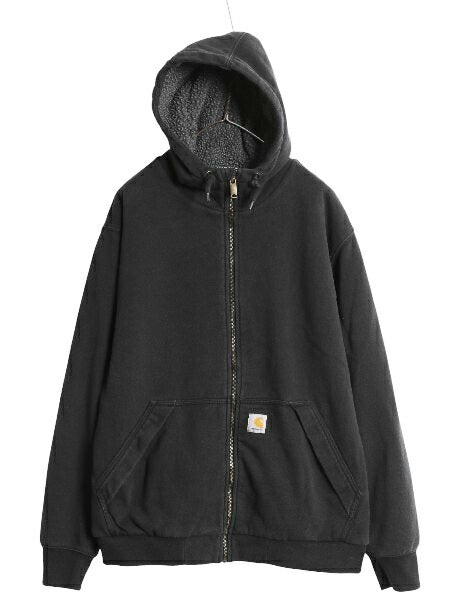 US企画 カーハート 裏 ボア フルジップ スウェット パーカー メンズ L パイル フリース ジャケット トレーナー Rain Defender 撥水加工 黒
