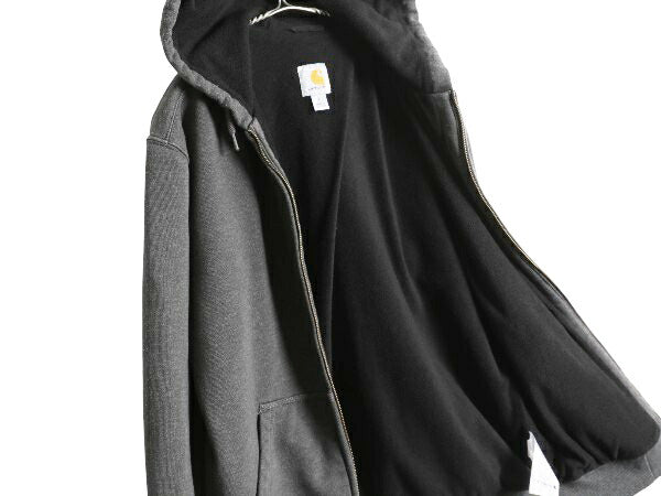 US企画 カーハート 裏 フリース フルジップ スウェット パーカー メンズ S / 袖プリント ジャケット トレーナー Rain Defender 撥水加工 灰