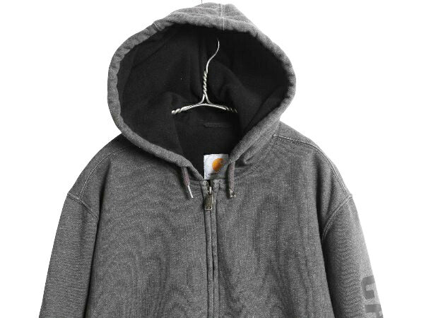 US企画 カーハート 裏 フリース フルジップ スウェット パーカー メンズ S / 袖プリント ジャケット トレーナー Rain Defender 撥水加工 灰