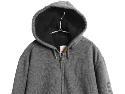 US企画 カーハート 裏 フリース フルジップ スウェット パーカー メンズ S / 袖プリント ジャケット トレーナー Rain Defender 撥水加工 灰