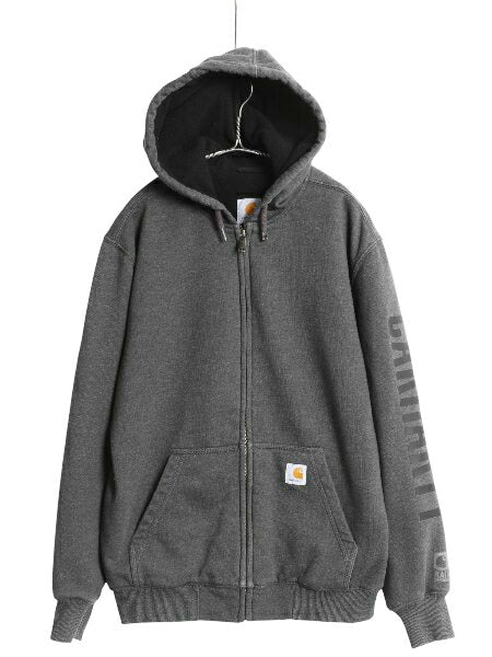 US企画 カーハート 裏 フリース フルジップ スウェット パーカー メンズ S / 袖プリント ジャケット トレーナー Rain Defender 撥水加工 灰