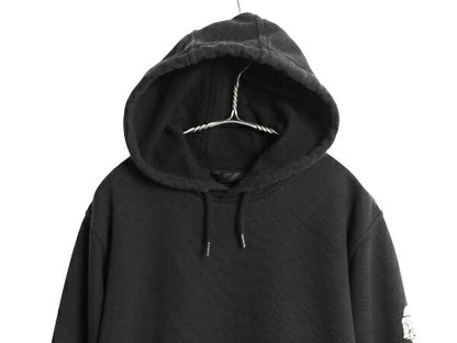 US企画 カーハート スウェット フード パーカー メンズ S 古着 袖 ロゴ プリント トレーナー 裏起毛 プルオーバー ミドルウェイト ブラック