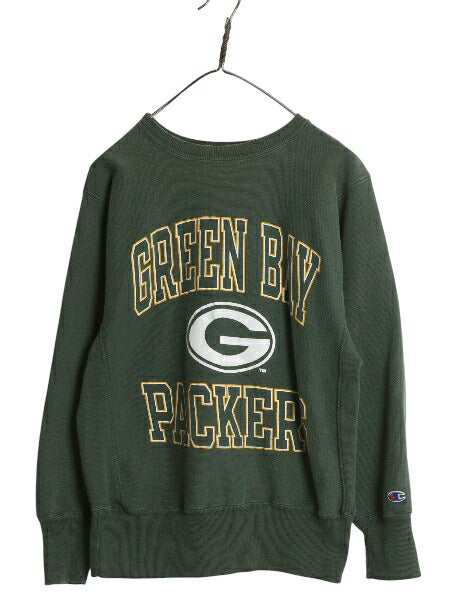 90s USA製 チャンピオン リバースウィーブ 3段 プリント スウェット メンズ M オールド NFL オフィシャル アメフト パッカーズ トレーナー
