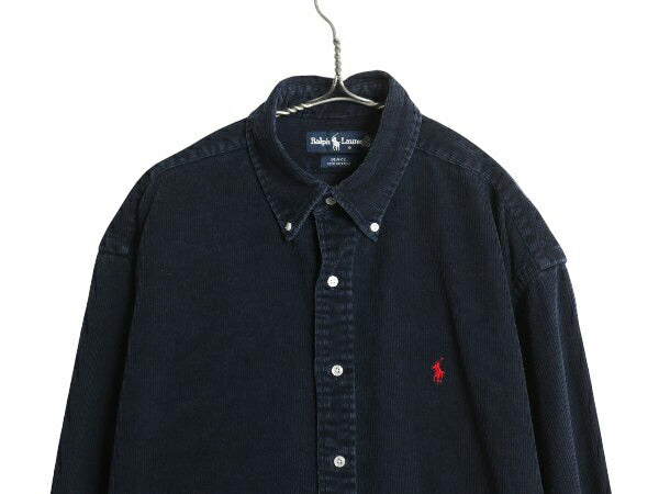 90s ラルフローレン 細畝 コーデュロイ 長袖 ボタンダウン シャツ メンズ XL 古着 オールド ポロ ヘビーウェイト 長袖シャツ 大きいサイズ