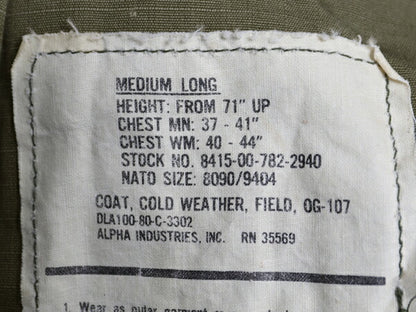 80s ALPHA 社製 米軍実物 US ARMY M-65 フィールド ジャケット MEDIUM LONG / 80年製 ヴィンテージ ミリタリー アーミー 軍物 ブルゾン 3rd