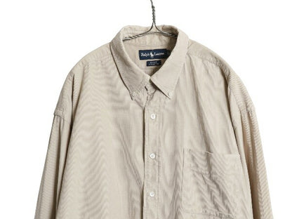90s ラルフローレン 細畝 コーデュロイ 長袖 ボタンダウン シャツ メンズ XXL オールド ポロ 大きいサイズ 長袖シャツ ポケット付き 無地