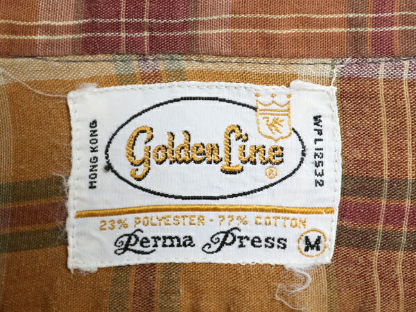 70s Golden Line チェック 3点留め ボタンダウン 長袖 シャツ メンズ M / 古着 ヴィンテージ シワになりにくい 薄手 ノーアイロン BDシャツ