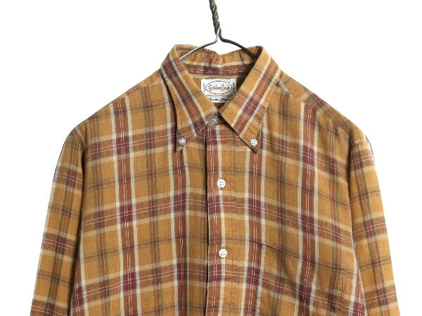 70s Golden Line チェック 3点留め ボタンダウン 長袖 シャツ メンズ M / 古着 ヴィンテージ シワになりにくい 薄手 ノーアイロン BDシャツ