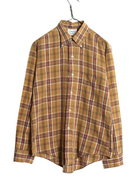 70s Golden Line チェック 3点留め ボタンダウン 長袖 シャツ メンズ M / 古着 ヴィンテージ シワになりにくい 薄手 ノーアイロン BDシャツ