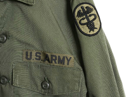 70s 米軍実物 US ARMY ユーティリティ シャツ メンズ M / 古着 77年製 ヴィンテージ ミリタリー アーミー 軍物 長袖シャツ OG507 オリーブ