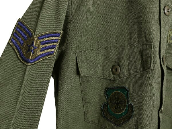 80s 米軍実物 US AIR FORCE ユーティリティ シャツ メンズ M / 85年製 ヴィンテージ ミリタリー アーミー 軍物 OG507 オリーブ フルパッチ