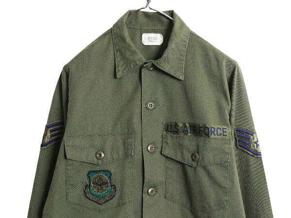 80s 米軍実物 US AIR FORCE ユーティリティ シャツ メンズ M / 85年製 ヴィンテージ ミリタリー アーミー 軍物 OG507 オリーブ フルパッチ