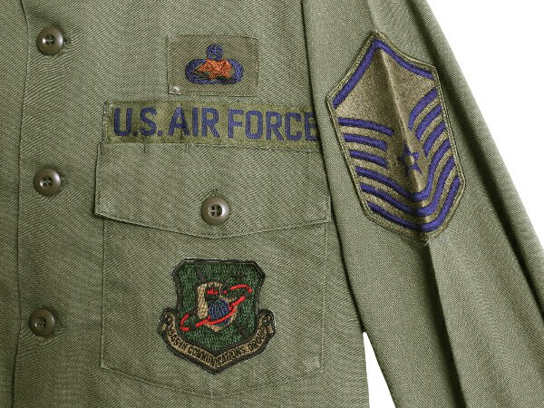 80s 米軍実物 US AIR FORCE ユーティリティ シャツ メンズ M 程 87年製 ヴィンテージ ミリタリー アーミー 軍物 OG507 フルパッチ オリーブ
