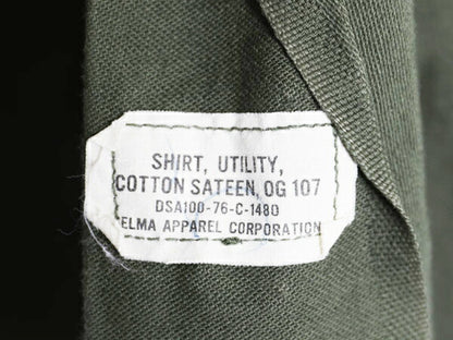70s 米軍実物 US ARMY コットン サテン ユーティリティ シャツ メンズ M 古着 ヴィンテージ 76年製 ミリタリー OG107 シャツ袖 4th 軍物 OD