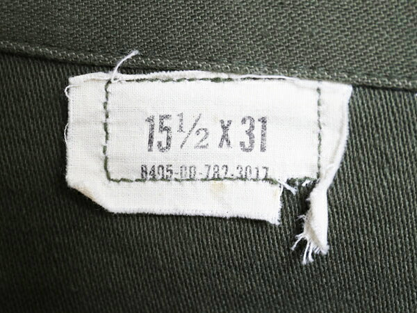 70s 米軍実物 US ARMY コットン サテン ユーティリティ シャツ メンズ M 古着 ヴィンテージ 76年製 ミリタリー OG107 シャツ袖 4th 軍物 OD