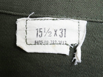 70s 米軍実物 US ARMY コットン サテン ユーティリティ シャツ メンズ M 古着 ヴィンテージ 76年製 ミリタリー OG107 シャツ袖 4th 軍物 OD