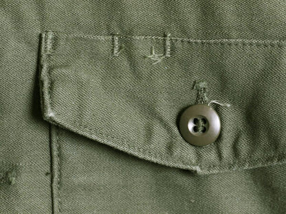 70s 米軍実物 US ARMY コットン サテン ユーティリティ シャツ メンズ M 古着 ヴィンテージ 76年製 ミリタリー OG107 シャツ袖 4th 軍物 OD