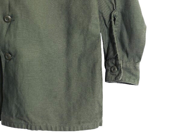 70s 米軍実物 US ARMY コットン サテン ユーティリティ シャツ メンズ M 古着 ヴィンテージ 76年製 ミリタリー OG107 シャツ袖 4th 軍物 OD