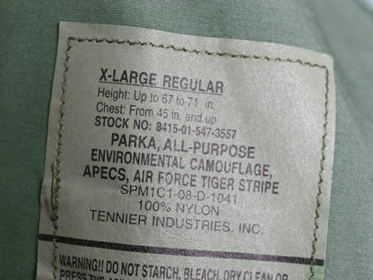 デッドストック 米軍実物 APECS デジタル タイガーカモ 迷彩 ゴアテックス ジャケット X-LARGE REGULAR / 新品 ミリタリー USAF ABU ECWCS