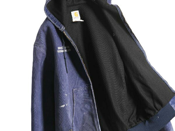 US企画 90s USA製 カーハート アクティブ ジャケット メンズ XL オールド ワーク ダック パーカー メッシュ ライナー 大きいサイズ 企業 紺