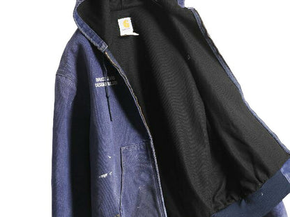 US企画 90s USA製 カーハート アクティブ ジャケット メンズ XL オールド ワーク ダック パーカー メッシュ ライナー 大きいサイズ 企業 紺