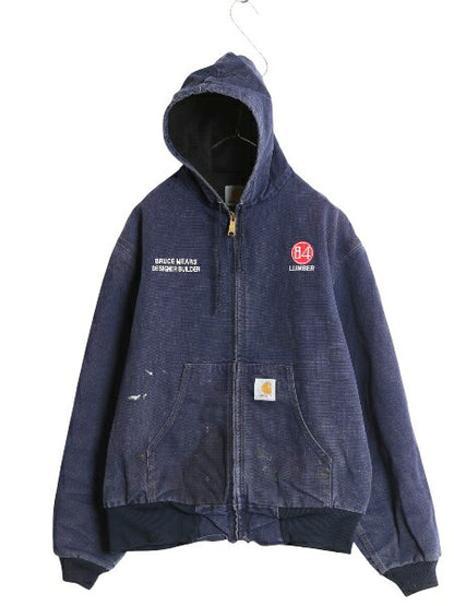 US企画 90s USA製 カーハート アクティブ ジャケット メンズ XL オールド ワーク ダック パーカー メッシュ ライナー 大きいサイズ 企業 紺