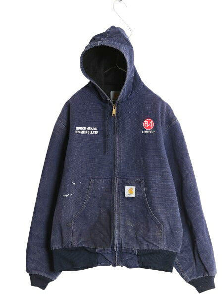 US企画 90s USA製 カーハート アクティブ ジャケット メンズ XL オールド ワーク ダック パーカー メッシュ ライナー 大きいサイズ 企業 紺