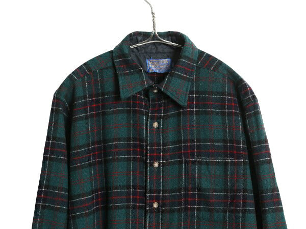70s USA製 ペンドルトン チェック 長袖 ウール シャツ メンズ L ヴィンテージ 長袖シャツ ポケット付き マルチカラー カジュアル トラッド