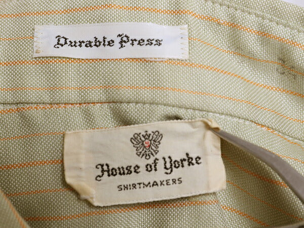 60s House of Yorke ストライプ 3点留め ボタンダウン 長袖 シャツ メンズ L ヴィンテージ オックスフォード シワになりにくい カジュアル