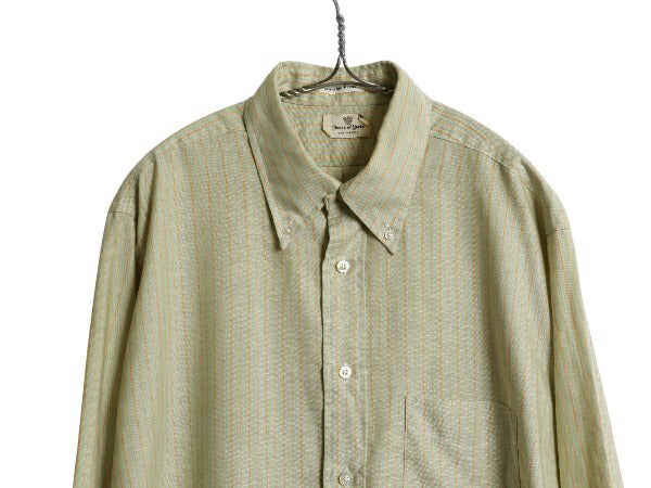 60s House of Yorke ストライプ 3点留め ボタンダウン 長袖 シャツ メンズ L ヴィンテージ オックスフォード シワになりにくい カジュアル
