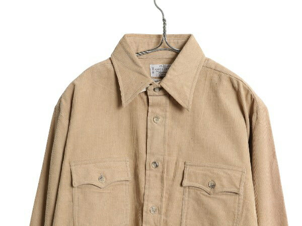 デッドストック 80s シアーズ 細畝 コーデュロイ 長袖 シャツ メンズ M 新品 ヴィンテージ 無地 ポケット付き コットン コーズ カジュアル