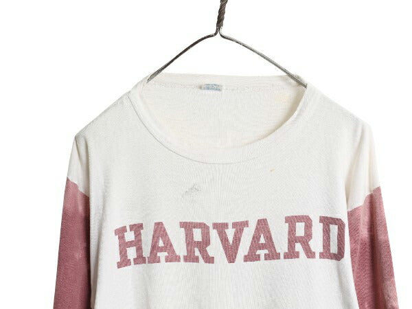 雰囲気系 70s USA製 チャンピオン ハーバード カレッジ 染込み プリント ベースボール Tシャツ L メンズ M 程 ヴィンテージ 7分袖 バータグ