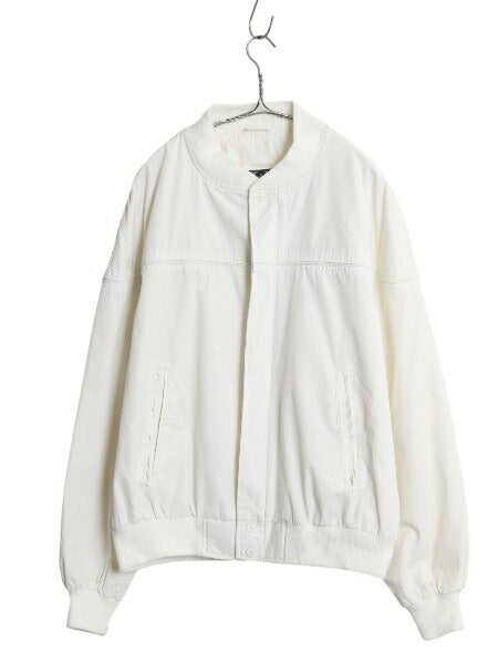 90s Aberdeen ダービー ジャケット メンズ L 古着 オールド フルジップ ジャンパー ブルゾン カップショルダー スイングトップ シンプル 白