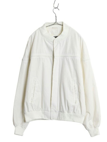 90s Aberdeen ダービー ジャケット メンズ L 古着 オールド フルジップ ジャンパー ブルゾン カップショルダー スイングトップ シンプル 白