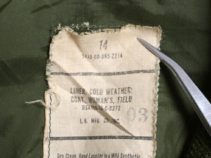 70s 米軍実物 US ARMY ウール フィールド ライナー ジャケット レディース M 程/ 76年製 ヴィンテージ 軍物 アーミー OG-108 ミリタリー