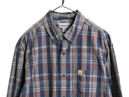 US企画 カーハート チェック ボタンダウン 長袖 シャツ メンズ XL Carhartt ワーク コットン マルチカラー ポケット付き 大きいサイズ 廃盤