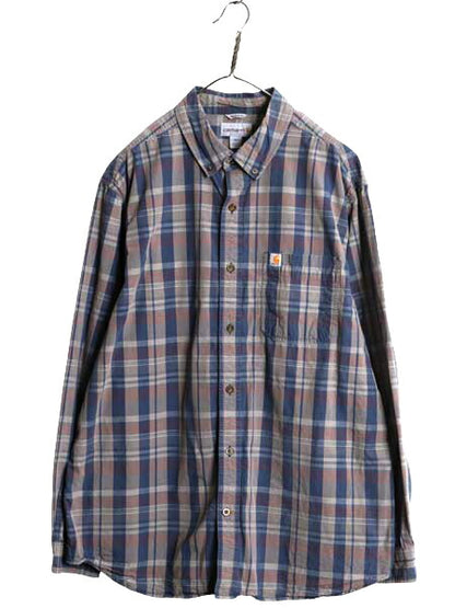 US企画 カーハート チェック ボタンダウン 長袖 シャツ メンズ XL Carhartt ワーク コットン マルチカラー ポケット付き 大きいサイズ 廃盤