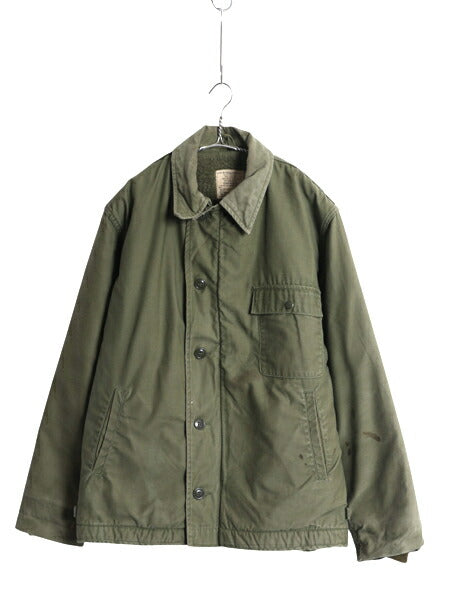 60s 米軍実物 USN ネイビー A-2 デッキ ジャケット メンズ L / 68年製 ヴィンテージ ミリタリー 軍物 裏ボア ライナー付き ブルゾン カーキ
