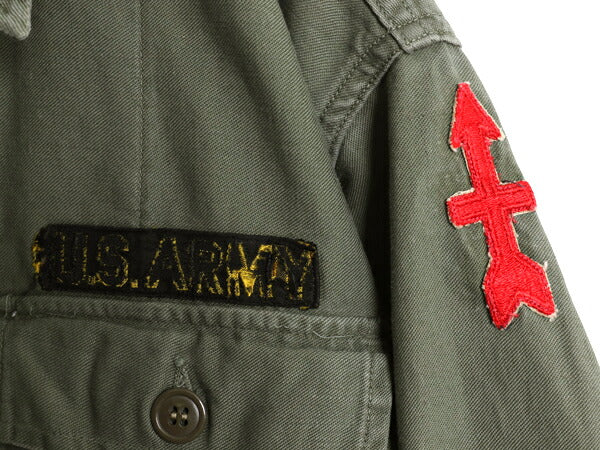 60s 米軍実物 US ARMY コットン サテン ユーティリティ シャツ L 程 古着 ヴィンテージ ミリタリー 軍物 1st 後期 筒袖 OG107 長袖シャツ