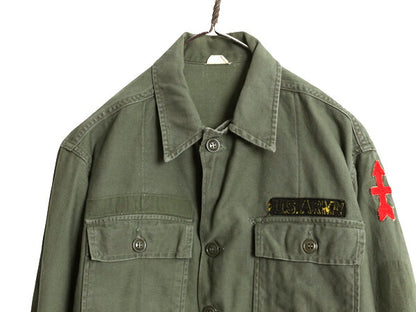 60s 米軍実物 US ARMY コットン サテン ユーティリティ シャツ L 程 古着 ヴィンテージ ミリタリー 軍物 1st 後期 筒袖 OG107 長袖シャツ