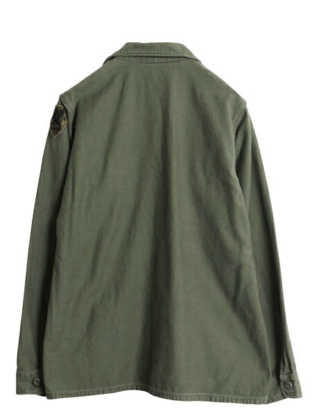 70s 米軍実物 US ARMY コットン サテン ユーティリティ シャツ M ヴィンテージ 70年製 ミリタリー OG107 シャツ袖 3rd 軍物 ワッペン 付き