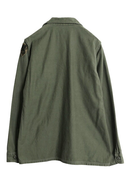 70s 米軍実物 US ARMY コットン サテン ユーティリティ シャツ M ヴィンテージ 70年製 ミリタリー OG107 シャツ袖 3rd 軍物 ワッペン 付き