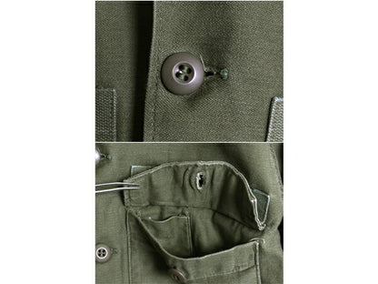 70s 米軍実物 US ARMY コットン サテン ユーティリティ シャツ M ヴィンテージ 70年製 ミリタリー OG107 シャツ袖 3rd 軍物 ワッペン 付き