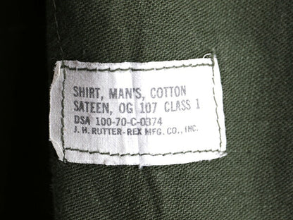 70s 米軍実物 US ARMY コットン サテン ユーティリティ シャツ M ヴィンテージ 70年製 ミリタリー OG107 シャツ袖 3rd 軍物 ワッペン 付き