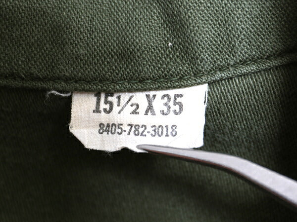 70s 米軍実物 US ARMY コットン サテン ユーティリティ シャツ M ヴィンテージ 70年製 ミリタリー OG107 シャツ袖 3rd 軍物 ワッペン 付き